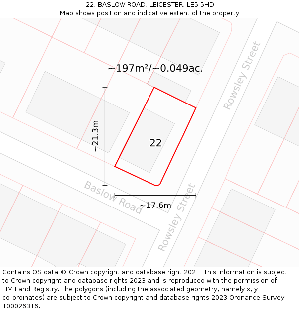 22, BASLOW ROAD, LEICESTER, LE5 5HD: Plot and title map