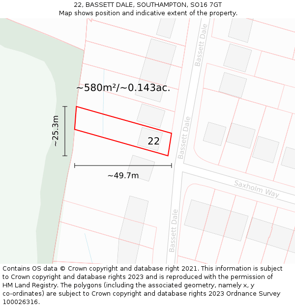 22, BASSETT DALE, SOUTHAMPTON, SO16 7GT: Plot and title map