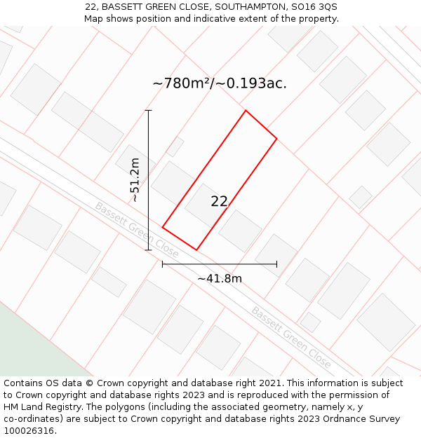 22, BASSETT GREEN CLOSE, SOUTHAMPTON, SO16 3QS: Plot and title map