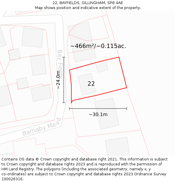 22, BAYFIELDS, GILLINGHAM, SP8 4AE: Plot and title map