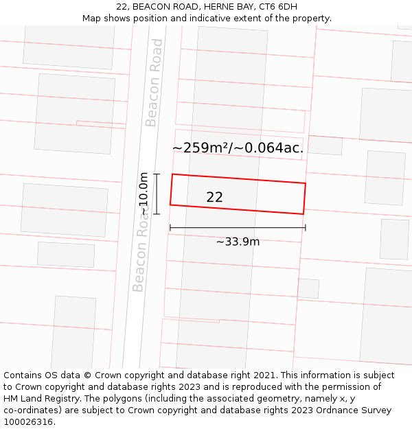 22, BEACON ROAD, HERNE BAY, CT6 6DH: Plot and title map