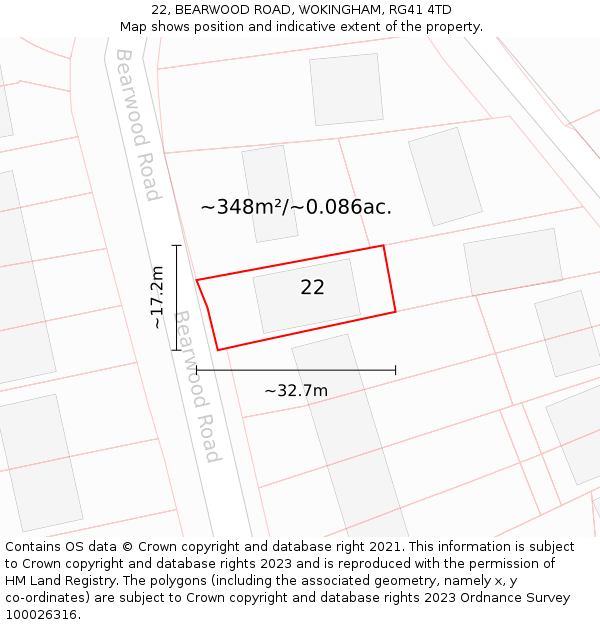 22, BEARWOOD ROAD, WOKINGHAM, RG41 4TD: Plot and title map