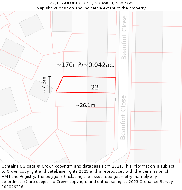 22, BEAUFORT CLOSE, NORWICH, NR6 6GA: Plot and title map