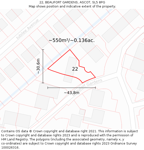 22, BEAUFORT GARDENS, ASCOT, SL5 8PG: Plot and title map