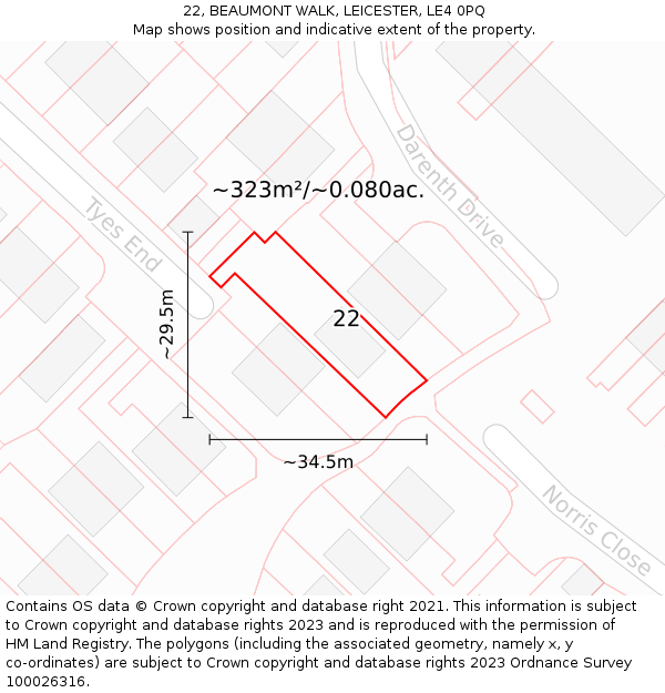 22, BEAUMONT WALK, LEICESTER, LE4 0PQ: Plot and title map