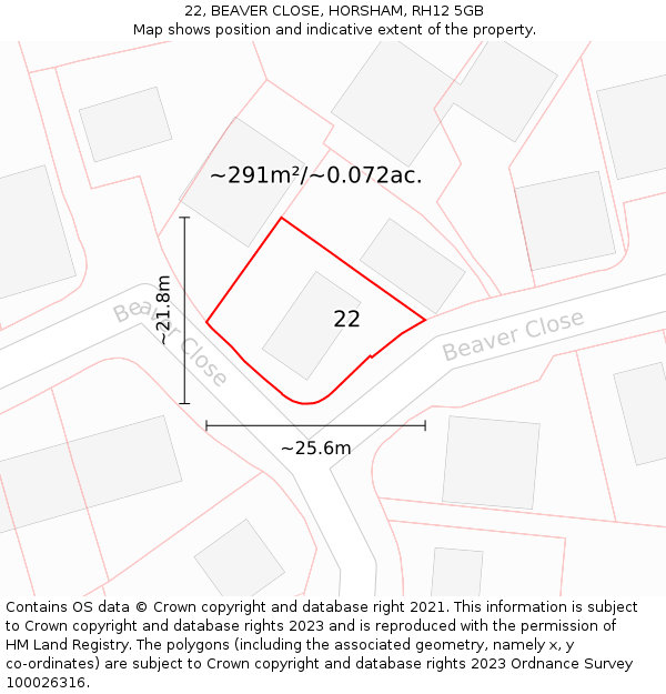 22, BEAVER CLOSE, HORSHAM, RH12 5GB: Plot and title map