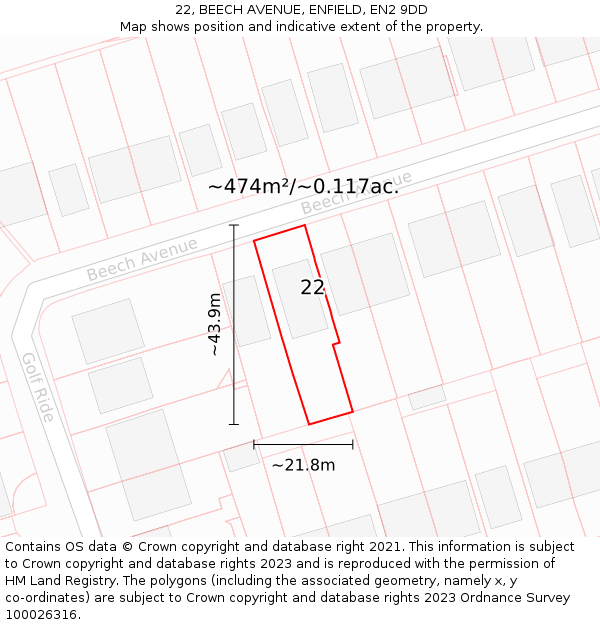 22, BEECH AVENUE, ENFIELD, EN2 9DD: Plot and title map