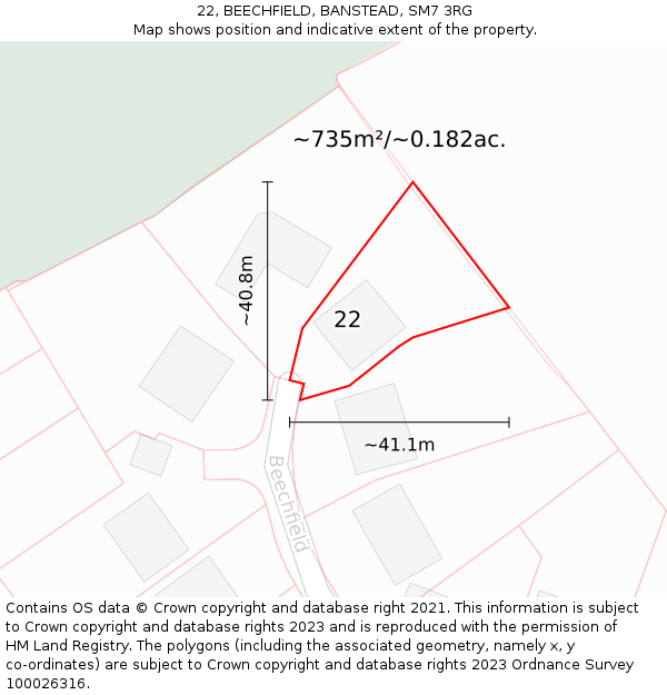 22, BEECHFIELD, BANSTEAD, SM7 3RG: Plot and title map