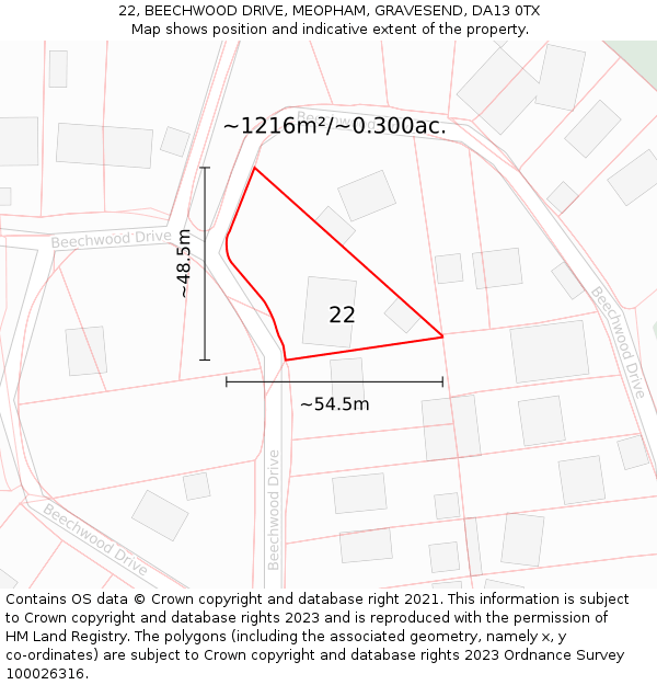 22, BEECHWOOD DRIVE, MEOPHAM, GRAVESEND, DA13 0TX: Plot and title map