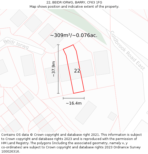 22, BEIDR IORWG, BARRY, CF63 1FG: Plot and title map