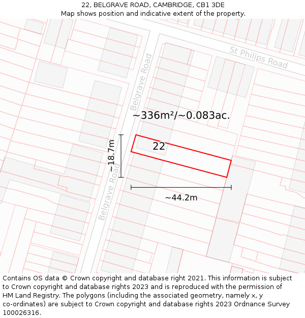 22, BELGRAVE ROAD, CAMBRIDGE, CB1 3DE: Plot and title map