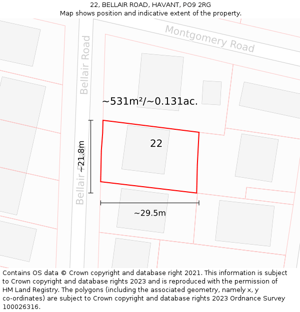 22, BELLAIR ROAD, HAVANT, PO9 2RG: Plot and title map