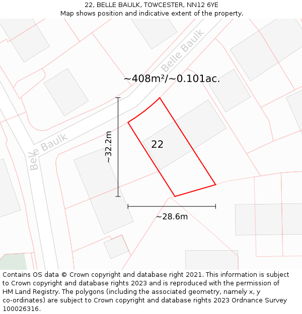 22, BELLE BAULK, TOWCESTER, NN12 6YE: Plot and title map