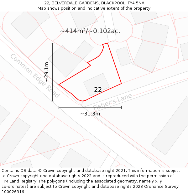 22, BELVERDALE GARDENS, BLACKPOOL, FY4 5NA: Plot and title map
