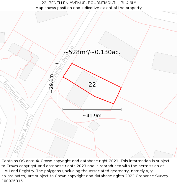 22, BENELLEN AVENUE, BOURNEMOUTH, BH4 9LY: Plot and title map