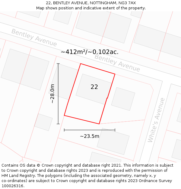22, BENTLEY AVENUE, NOTTINGHAM, NG3 7AX: Plot and title map