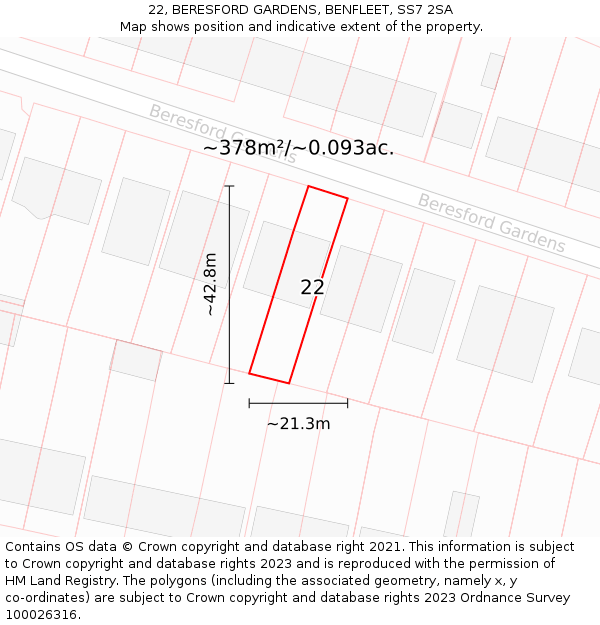 22, BERESFORD GARDENS, BENFLEET, SS7 2SA: Plot and title map