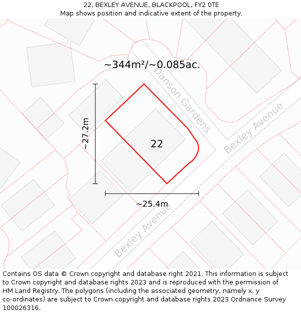 22, BEXLEY AVENUE, BLACKPOOL, FY2 0TE: Plot and title map