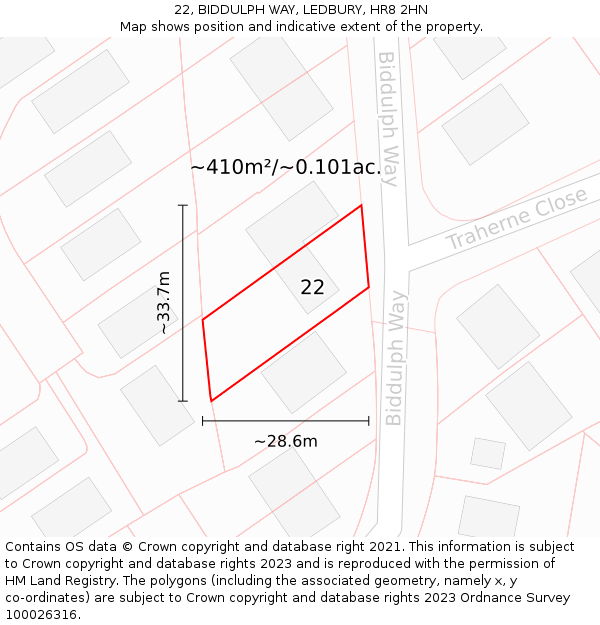 22, BIDDULPH WAY, LEDBURY, HR8 2HN: Plot and title map