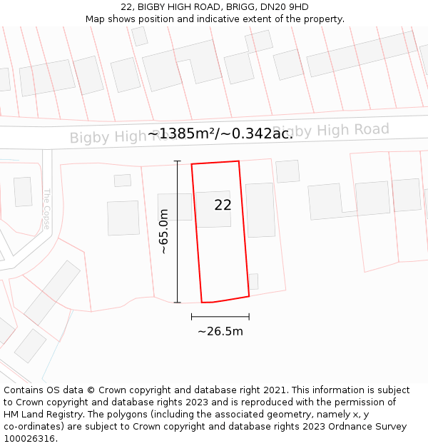 22, BIGBY HIGH ROAD, BRIGG, DN20 9HD: Plot and title map