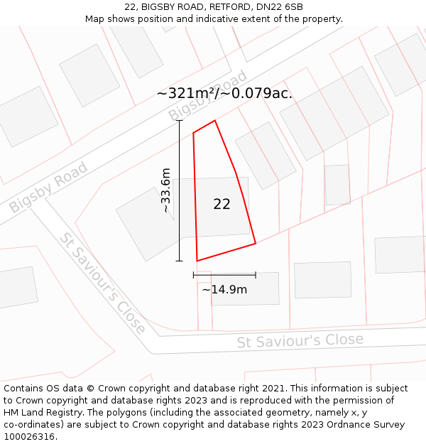 22, BIGSBY ROAD, RETFORD, DN22 6SB: Plot and title map