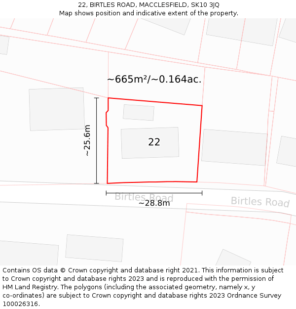 22, BIRTLES ROAD, MACCLESFIELD, SK10 3JQ: Plot and title map