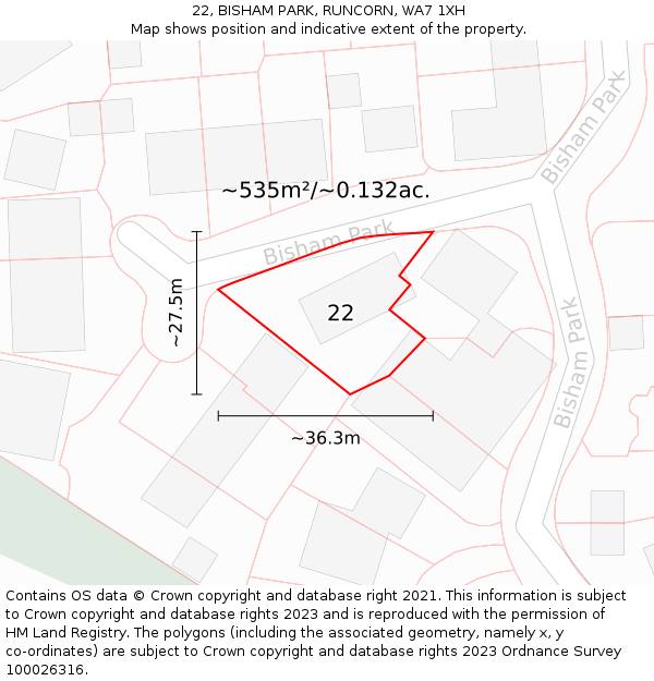 22, BISHAM PARK, RUNCORN, WA7 1XH: Plot and title map