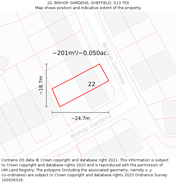 22, BISHOP GARDENS, SHEFFIELD, S13 7EX: Plot and title map