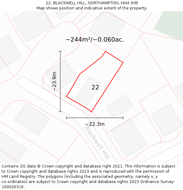 22, BLACKWELL HILL, NORTHAMPTON, NN4 9YB: Plot and title map