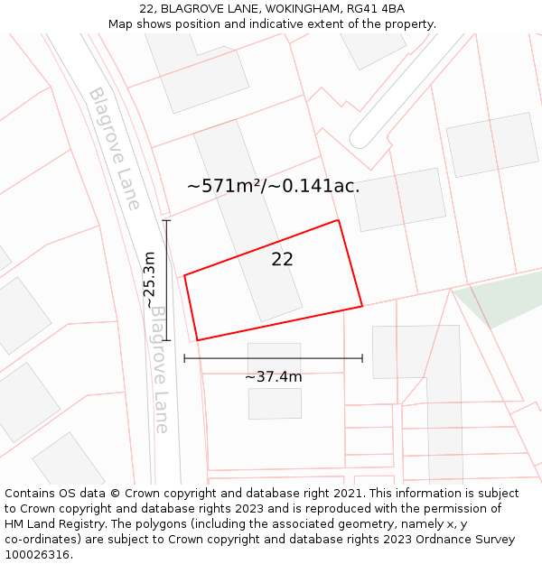 22, BLAGROVE LANE, WOKINGHAM, RG41 4BA: Plot and title map