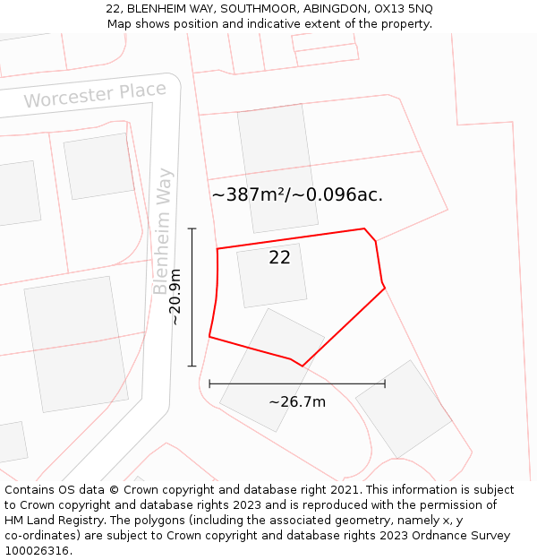 22, BLENHEIM WAY, SOUTHMOOR, ABINGDON, OX13 5NQ: Plot and title map