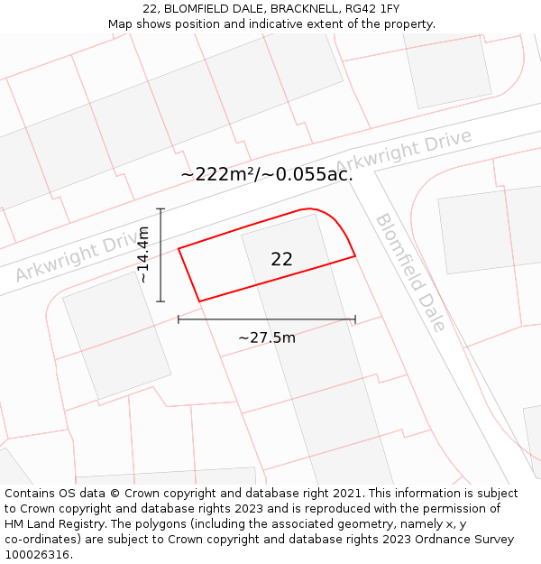 22, BLOMFIELD DALE, BRACKNELL, RG42 1FY: Plot and title map