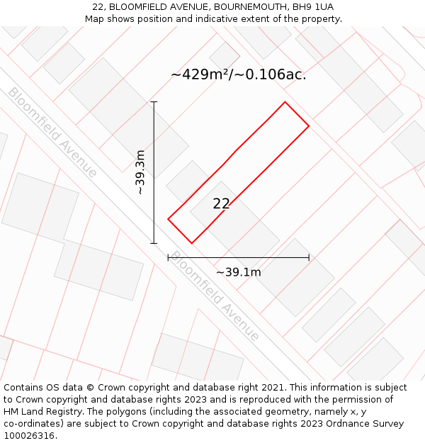 22, BLOOMFIELD AVENUE, BOURNEMOUTH, BH9 1UA: Plot and title map