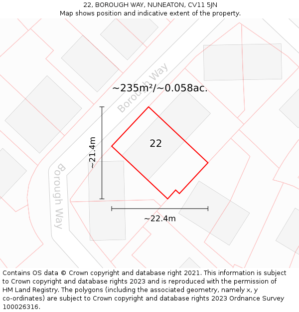 22, BOROUGH WAY, NUNEATON, CV11 5JN: Plot and title map