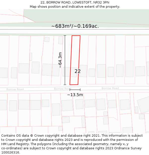 22, BORROW ROAD, LOWESTOFT, NR32 3PN: Plot and title map
