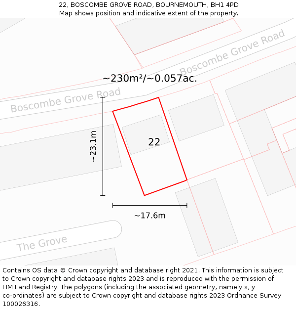22, BOSCOMBE GROVE ROAD, BOURNEMOUTH, BH1 4PD: Plot and title map