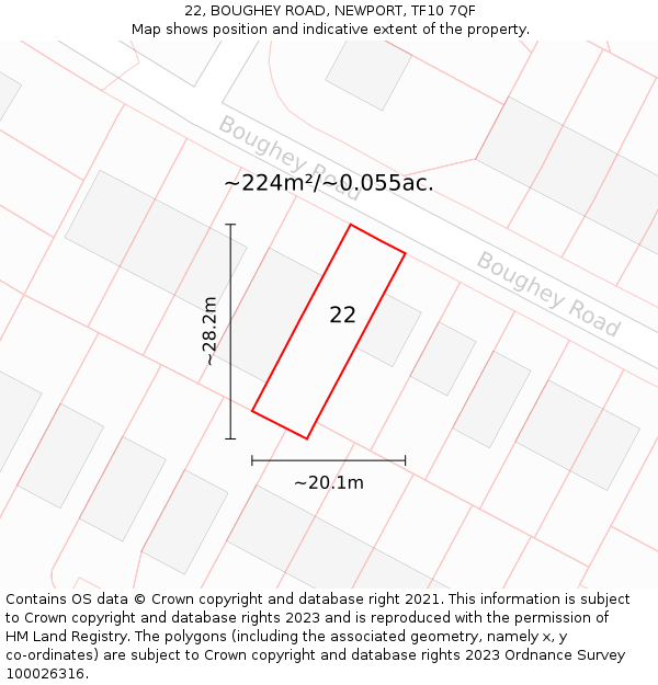 22, BOUGHEY ROAD, NEWPORT, TF10 7QF: Plot and title map