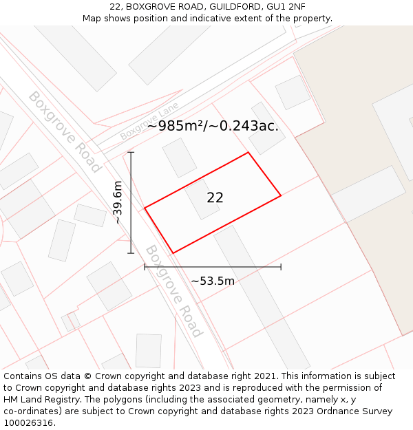 22, BOXGROVE ROAD, GUILDFORD, GU1 2NF: Plot and title map