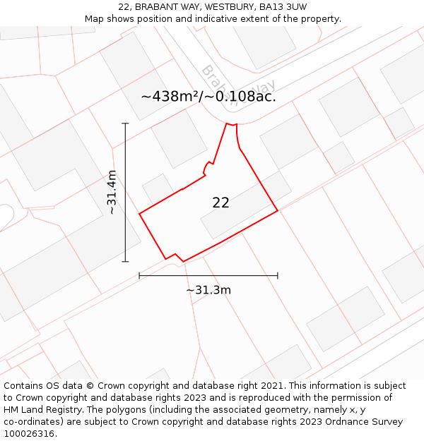 22, BRABANT WAY, WESTBURY, BA13 3UW: Plot and title map