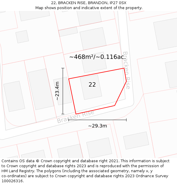 22, BRACKEN RISE, BRANDON, IP27 0SX: Plot and title map