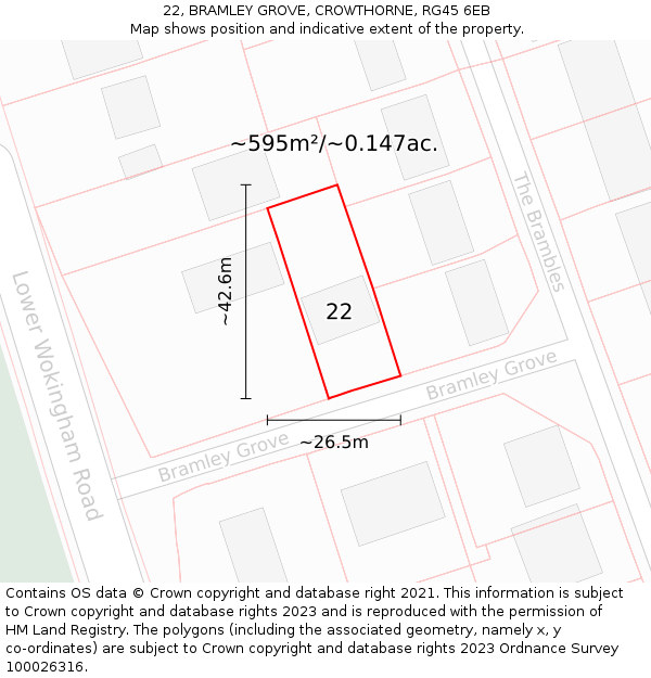 22, BRAMLEY GROVE, CROWTHORNE, RG45 6EB: Plot and title map