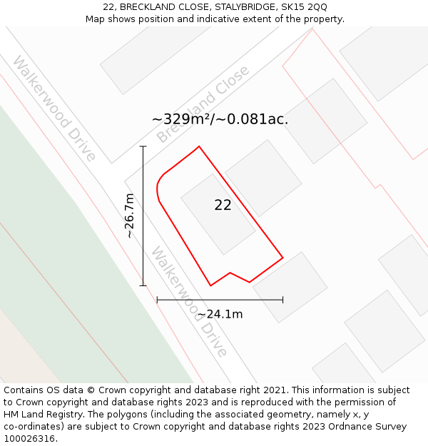 22, BRECKLAND CLOSE, STALYBRIDGE, SK15 2QQ: Plot and title map