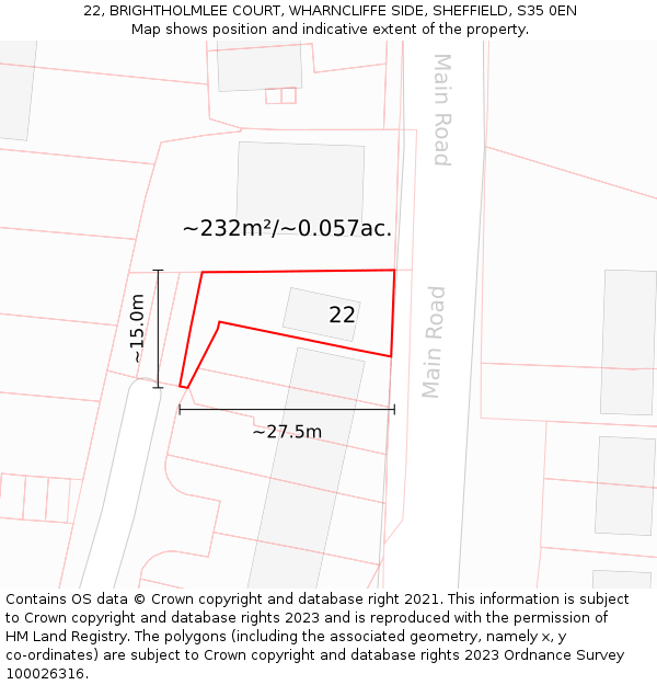 22, BRIGHTHOLMLEE COURT, WHARNCLIFFE SIDE, SHEFFIELD, S35 0EN: Plot and title map