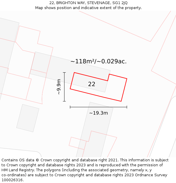 22, BRIGHTON WAY, STEVENAGE, SG1 2JQ: Plot and title map