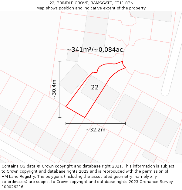 22, BRINDLE GROVE, RAMSGATE, CT11 8BN: Plot and title map