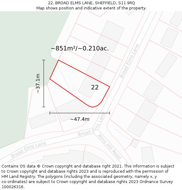 22, BROAD ELMS LANE, SHEFFIELD, S11 9RQ: Plot and title map