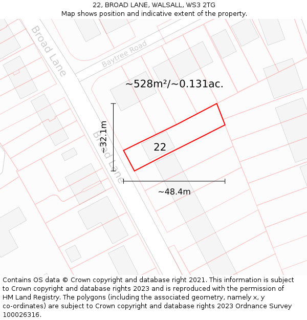 22, BROAD LANE, WALSALL, WS3 2TG: Plot and title map