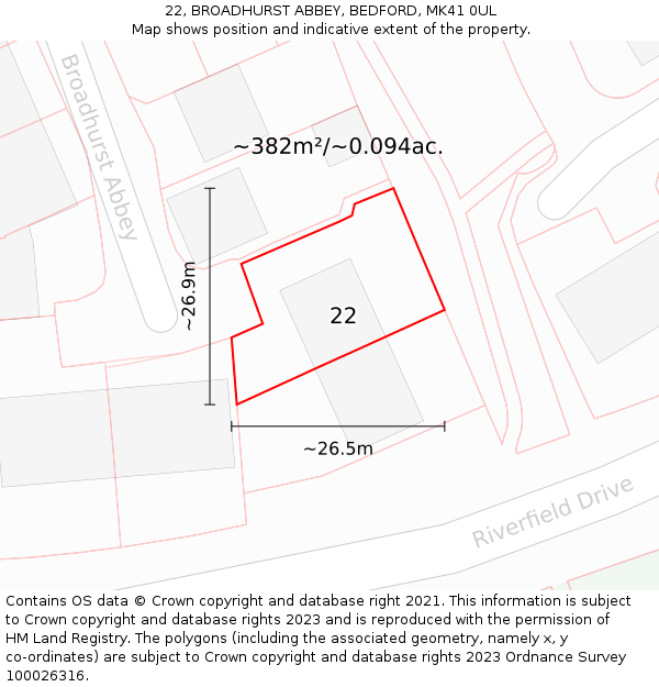 22, BROADHURST ABBEY, BEDFORD, MK41 0UL: Plot and title map