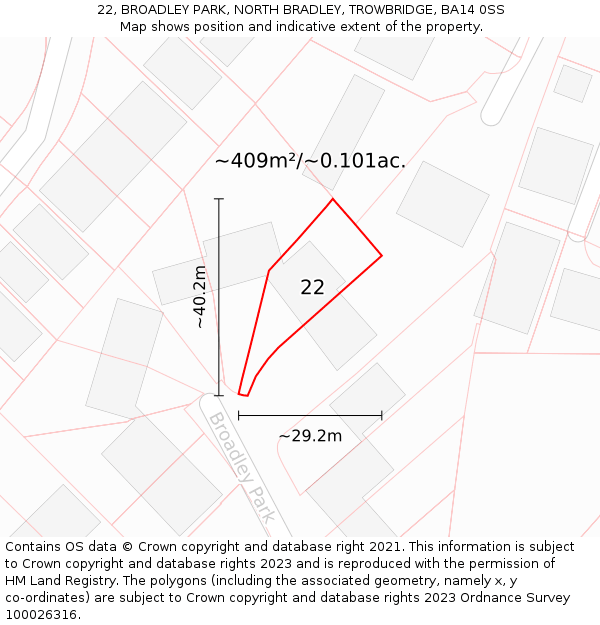 22, BROADLEY PARK, NORTH BRADLEY, TROWBRIDGE, BA14 0SS: Plot and title map