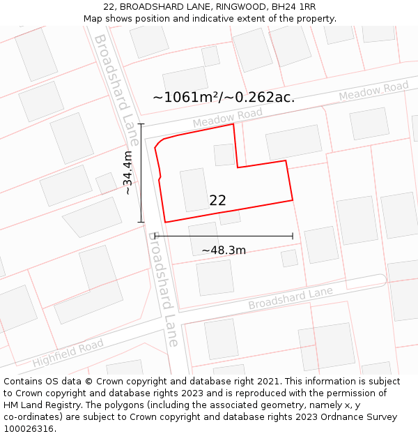 22, BROADSHARD LANE, RINGWOOD, BH24 1RR: Plot and title map